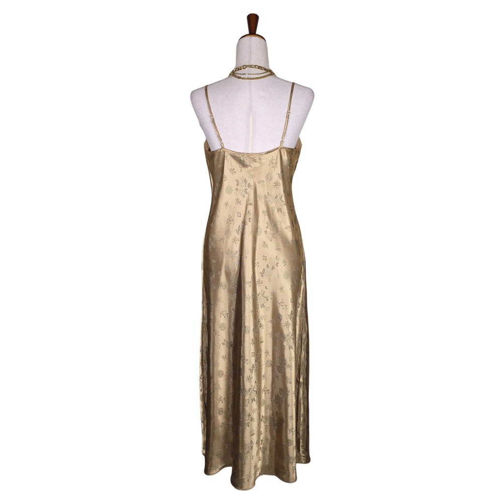 Vintage Y2K Slip Dress SZ M/L Gold Satin Asian Prom Fairy Floral Jacquard Whismy - Picture 7 of 16
